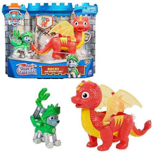Paw Patrol, Rescue Knights Rocky und Dragon Flame Actionfiguren-Set, Spielzeug geeignet für Kinder ab 3 Jahren