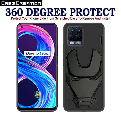 Image of COVERLY Official 3D Smooth Feel Avengers Logo Mask Soft Rugged Grip TPU Silicone Iron Man Engraved Cartoon Movie Engraved Silicone Rubber Matte Strong Back Cover for Realme 8 (6.40 inch) - Black