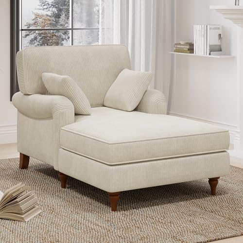 Merax Modern Mid-Century Indoor Chaise Lounge with Pillows, Upholstered Sofa Recliner Chair for Living Room, Bedroom Beige