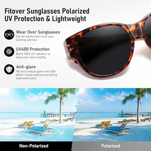 Image of HAOLOTA Fit Over Glasses Sunglasses for Women Polarized | Over Glasses Sun Glasses, UV400 Polarized Lens, Trendy Cat Eye Sunglasses, Lightweight and Flexible, Driving, Daily Use