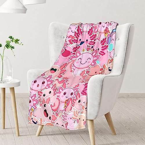 Girl Blanket - 50x60 Inches Cute Axolotl Throw - Pink Soft Fuzzy Blankets for Bed, Couch & Living Room