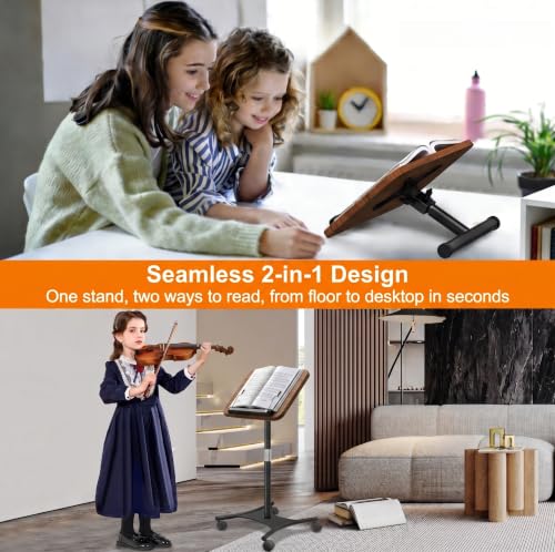 Image of 2-in-1 Floor Music Stand & Desktop Book Stand, 16.5 inch-51 inch Height Adjustable