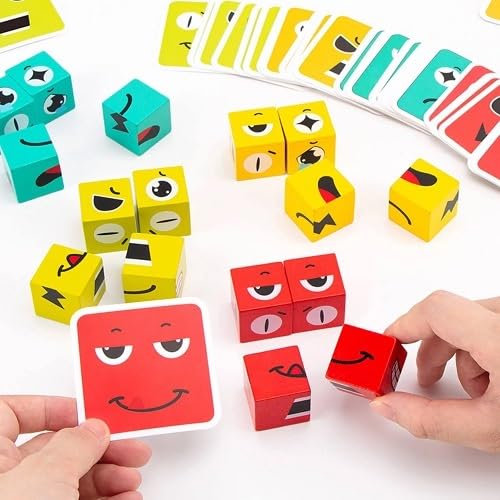 Emoji Cube face Change Game for Kids -Wooden | Learning Educational Expressions Puzzles Toy with 16 Cube, 64 Challenge Cards | Family Board Games for Kids (B0CD4HP859) Amazon Price History, Amazon Price Tracker