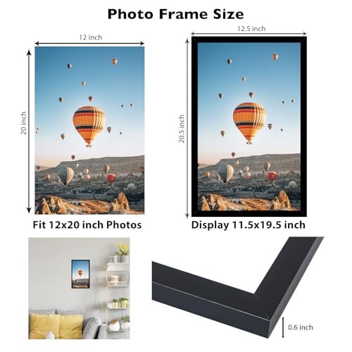 Image of JCJMY 12x20 Picture Frame Black for Poster Photo Picture, Horizontal and Vertical Formats for Wall Hanging, 12 x 20 Wall Gallery Poster Photo Frame for 12 by 20 Photos Posters, Black