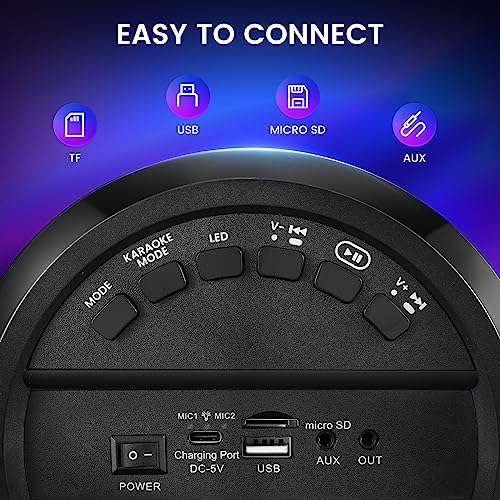 GJCrafts Enceinte Bluetooth Karaoké Puissante avec 2 Microphones sans