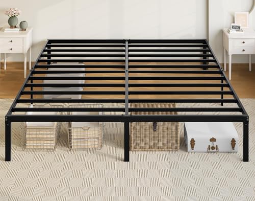 Image of Allewie King Size Bed Frame, 14 inch Metal Platform Beds with Storage Space, No Box Spring Needed and Easy Assembly, Black