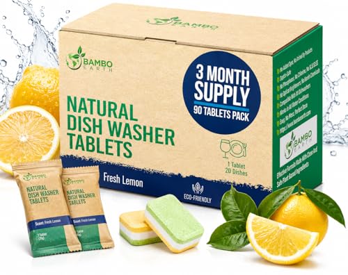 Image of Natural Dishwasher Detergent Tablets - Plant Based Alternative Refill Pack Dishwashing Tabs - Eco-Friendly And Plastic Free Way To Cleaner Dishes - 30 /60 /90 Refills Dish Washer Soap Pods (90 Pack)