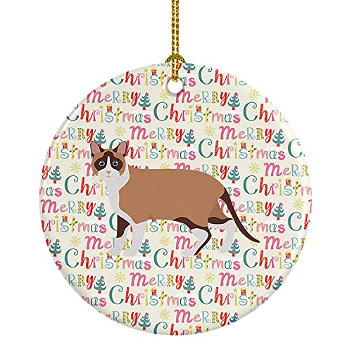 Caroline's Treasures Snowshoe Cat Christmas Ceramic Ornament Christmas Tree Hanging Decorations for Home Christmas Holiday, Party, Gift, 3 in, Multicolor