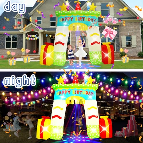 Arche gonflable anniversaire 3m40 avec LED et projecteur rotatif