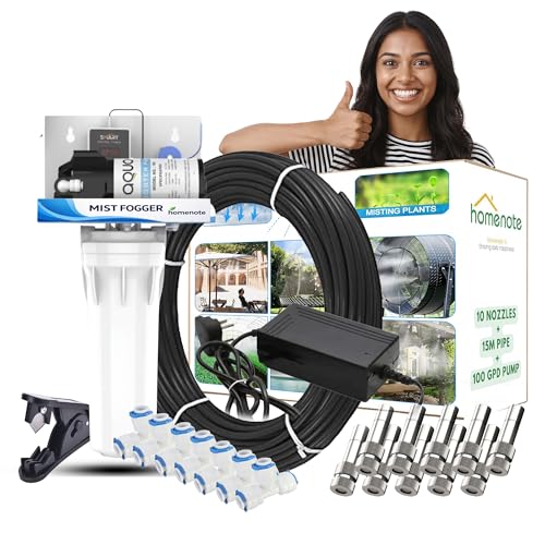 Image of Homenote Automatic Timer Mist Maker Fogger for Home & Poultry Farm with 100 GPD Pump, 10 Nozzles & 15 m Pipe | Fogger kit for Dairy Farm | Ideal for Outdoor Cooling & Humidification Use (Black)
