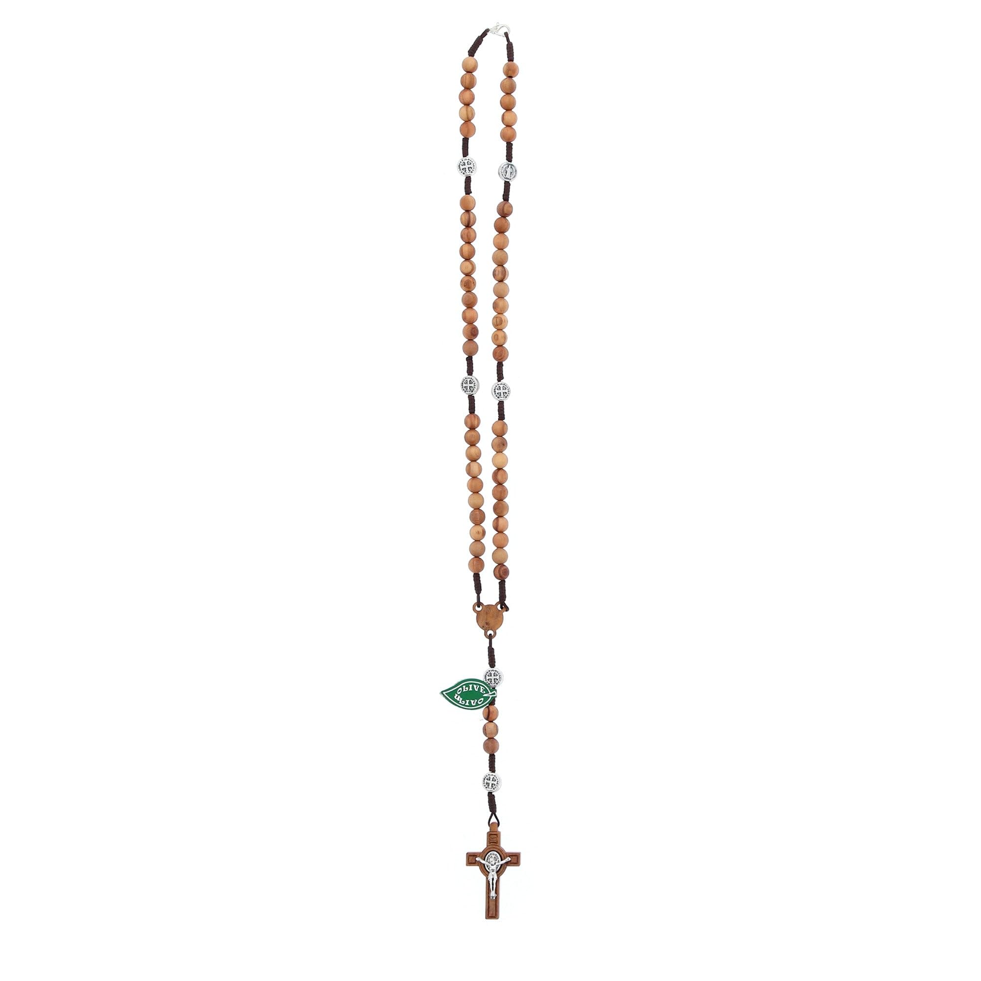 SHALOM - Couronne Portable Saint Benoît en corde et grains d'olivier 7 mm