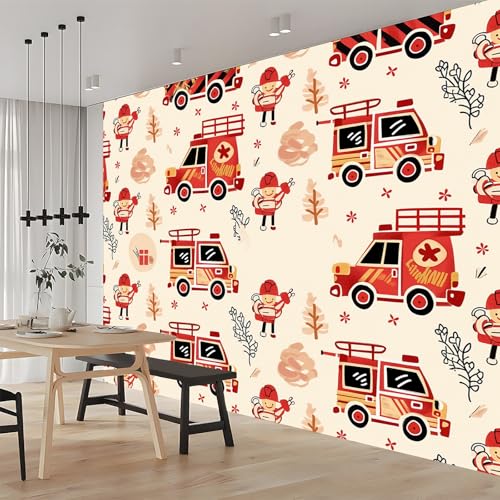 Papier peint intissé pompier 3D pour masquer les défauts du mur de chambre enfant - 3