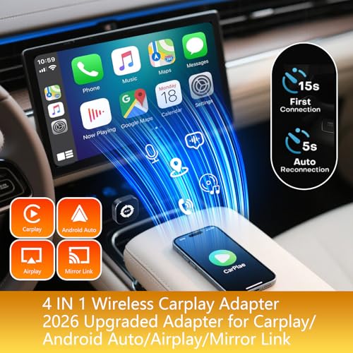 Bctouza 4 in 1 Wireless Carplay Adapter, Wired to Wireless Adapter for Car Play& Android Auto&Airplay&Mirror Link,USB-A Plug with Type-C Extension,Mini Size and Compact (4 in 1) — view 2
