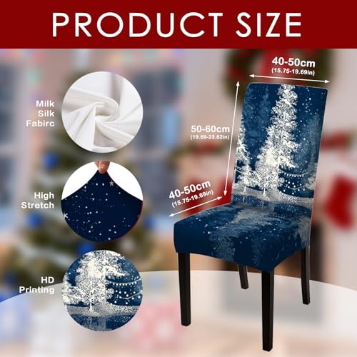 Image of Nuxovilar 4PCS Winter Pine Tree Starry Night Stretch Chair Covers | Holiday Slipcover Nature Protector Pine Wrap Seat Guard Dining Room Family Dinner Gathering (Starry Pine)