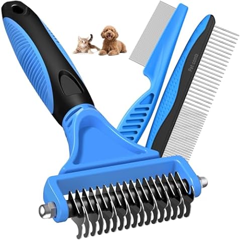 UGNEL 3PCS Pet Grooming Kit with Rake and Combs Cover
