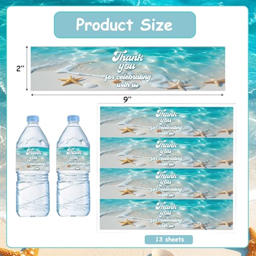 Diartpaint Ocean Beach Bridal Shower Party Supply Coastal Beach Water Bottle Labels 52pcs Waterproof Water Bottle Wrap Sticker for Ocean Seashell Starfish Birthday Party Decor