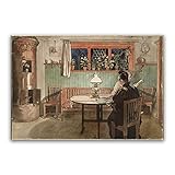  Carl Larsson Peinture à l\'huile.célèbres Tableau sur toile.Reproductions Impression sur toile,Oeuvre affiches d\'art mural(Quand les enfants sont couchés)30x45cm(12x18in)sans cadre
