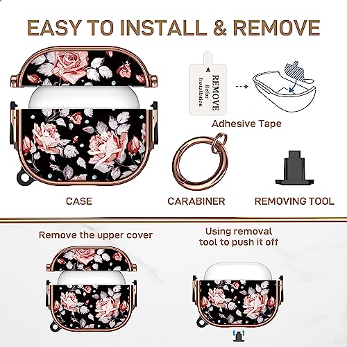 Image of Maxjoy for AirPods 3 Case with Lock, Flower AirPod 3 Case Lock Protective Hard AirPod 3rd Generation Cover for Women Men with Keychain for AirPods 3rd Generation Cover 2021, Rose