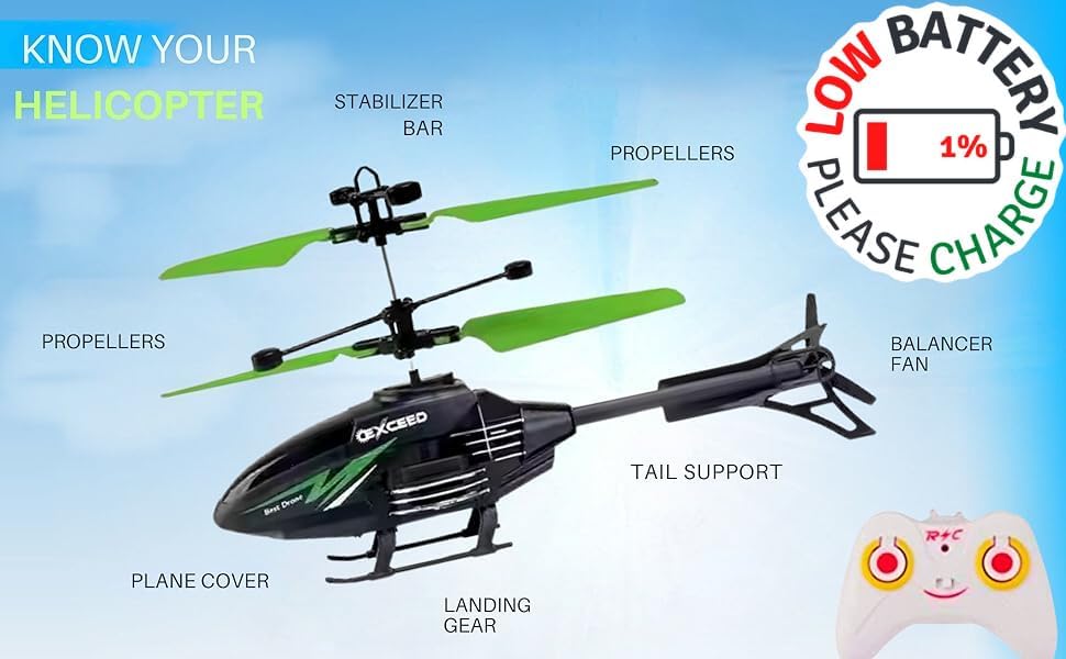 VRION®RC Helicopter with Hand Gravity Sensor for Kids 4+, Flying Remote Control Helicopter Toy, Chargeable with 3D LED Light & Smart Safety Sensor, Indoor Outdoor Play, Gift for Boys & Girls (Green)