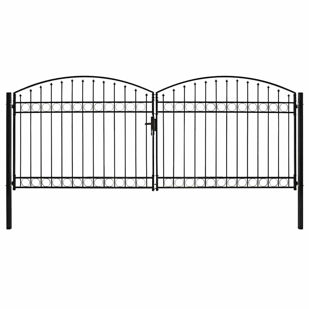 Bramka ogrodzeniowa ASSEN podwójne drzwi stalowe z łukowym zakończeniem, 400 x 175 cm, ocynkowana, zamykana, do ogrodu, na podwórko, taras, wytrzymała, bezpieczna, trwała, eleganckie wejście