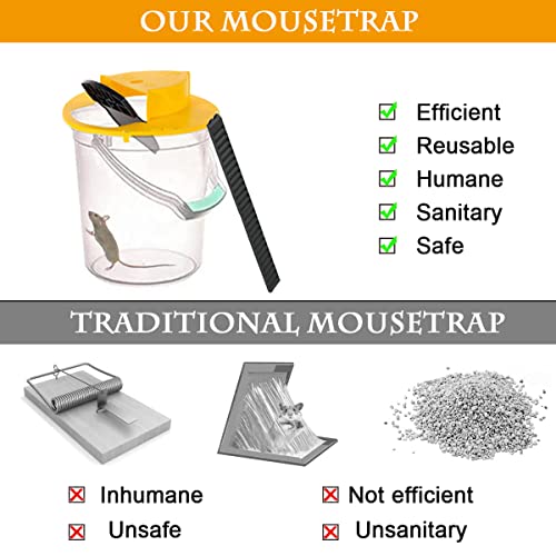 [Upgraded] Mouse Trap Bucket,Rat Trap Bucket lid Mouse/Rat Trap with Automatic Reset Multi-Trap/Humane Trap Indoor Outdoor no See Kill Compatible with 5 Gallon Bucket (3Pcs Yellow) - Image 5