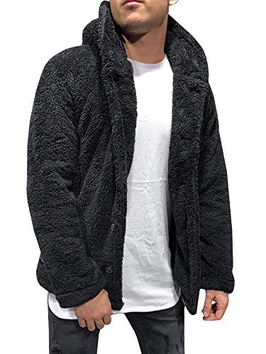 PASLTER Mens Fuzzy Sherpa Jacket Fluffy Fleece Open Front Cardigan Button Down Coat Winter Warm Thicken Lined Outwear
