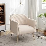Container Furniture Direct Contemporary Velvet Accent Chairs for Living Room, Bedroom and Entryway, Modern Armchair with Sleek Metal Legs, Elegant Seating Solution for Small Spaces, Tan