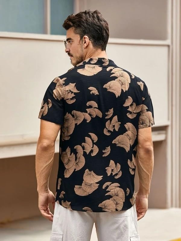 Image of LookMark Men's Trendy Cotton Blend Spread Collar Grey Color Printed Shirt