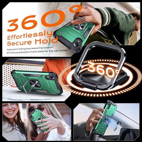 Image of Anqrp Heavy Duty Case for iPhone XR Case with Enhanced Ring Holder Grip Stand, Military Grade Shockproof Rugged Drop Protective Silicone Hard Slim iPhone XR Phone Case Cover,Forest Green