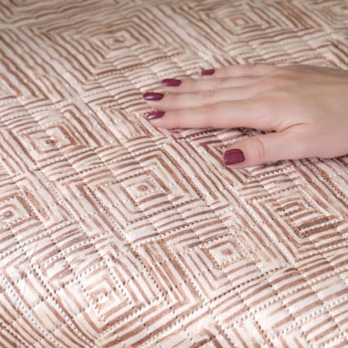 Image of HOMEMONDE 2 Seater Quilted Velvet Printed Sofa Cover with Tassels |Soft, Durable & Premium Fabric with Tassels | Sofa Cover Mats for Living Room, Bedroom & Office (76 X 122 CM, Tribal Lattice)