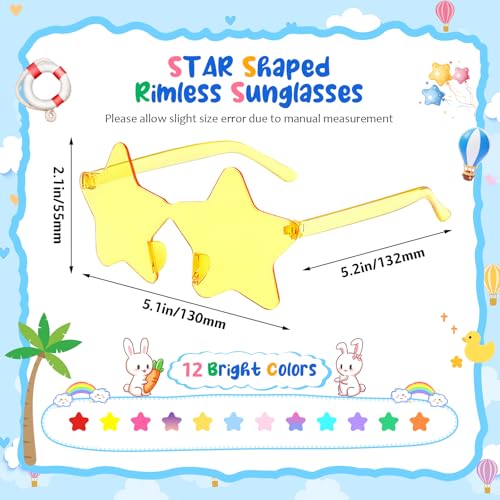 Matcheck 24/48 Heart/Star Shaped Sunglasses Kids Rimless Party Glasses Transparent Colored Funny Boy/Girls Birthday Favors3