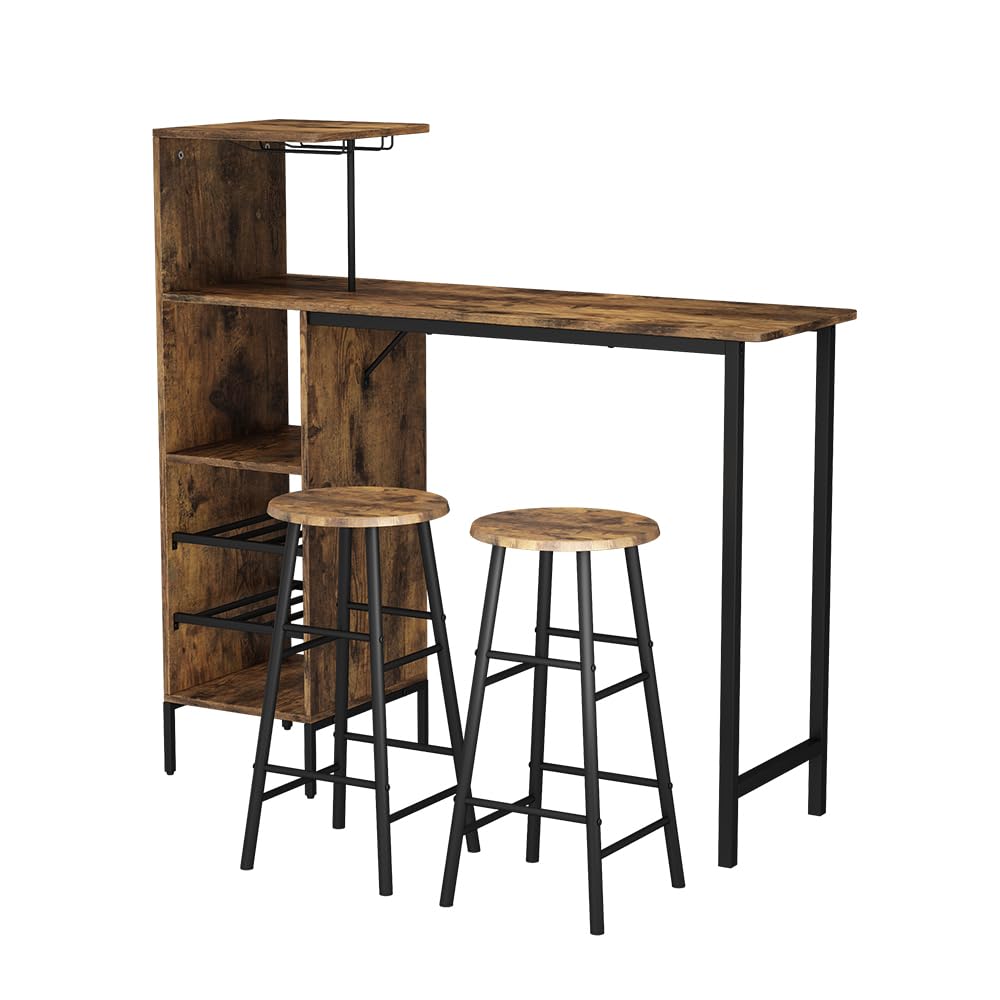 Vicco Set de Table de Bar Fyrk, Noir/chêne Rustique, 121.5x40cm avec 2 tabourets, Convient comme Coin Repas avec Surfaces de Rangement pour Le Stockage
