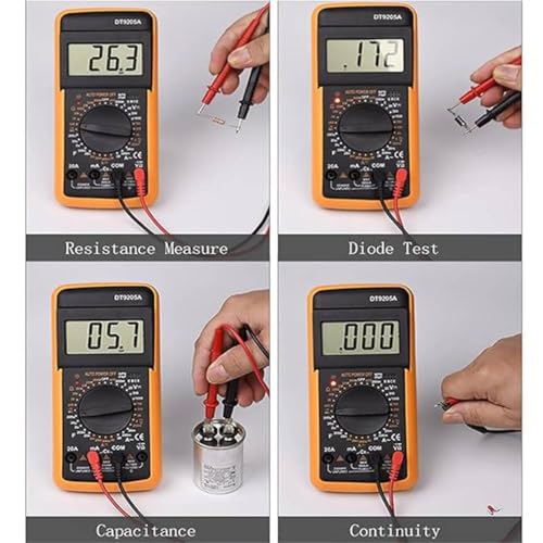Image of DT-9205 Digital Multimeter | Auto & Manual Ranging | AC /DC Voltage, Current, Resistance, Continuity, Diode, Transistor Test | Portable Handheld LCD Meter for Electronics & Home Use