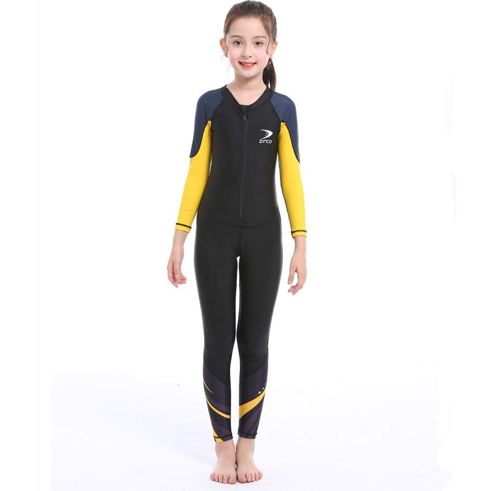 ZCCO Costume da bagno intero per bambini, costume intero per ragazzi e ragazze, costume intero a maniche lunghe, protezione anti-rush per nuoto, bagno, surf (LK-BK-M)
