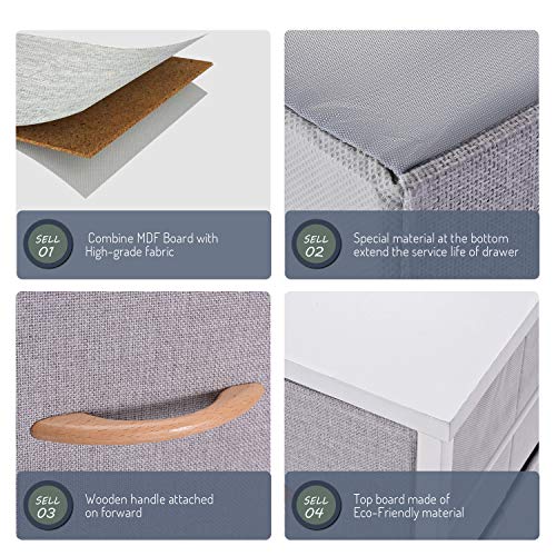 Romoon Nightstand Chest With 3 Fabric Drawers, Bedside Furniture, Lightweight Accent Table, Storage Drawer Unit With Wood Top Fabric Bins For Bedroom, Hallway, Entryway, Closets,Nursery - Gray #TOP4