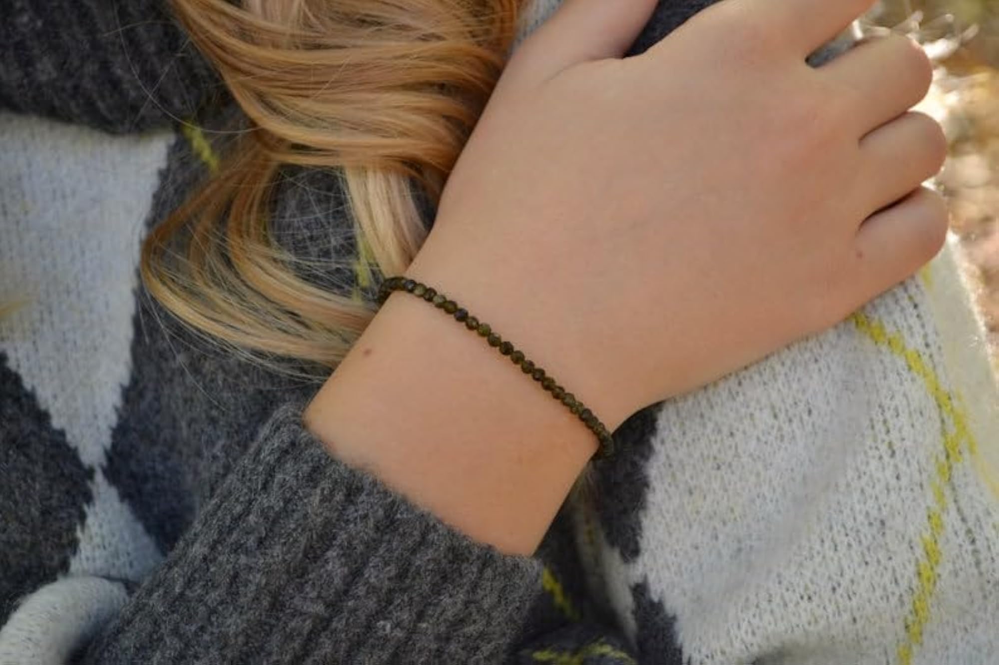 Golden Obsidian Round Beaded Bracelet with Gold Lock, Adjustable 7 Inch