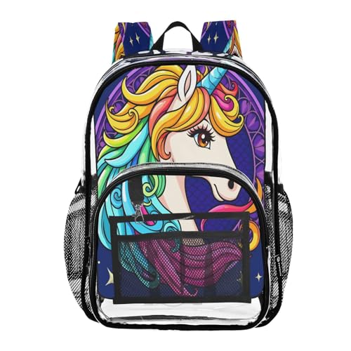 Unicorn Moon Star Horse Clear Backpack Heavy Duty See Through Transparent PVC BookBag for Kids Boy Girl School Work