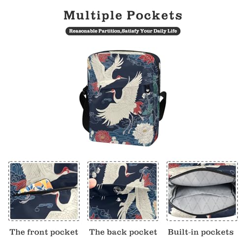 messenger bag for women cross body bag men Womens Cross Body Purses Adjustable Strap for work work - Red and White Crane Flowers2
