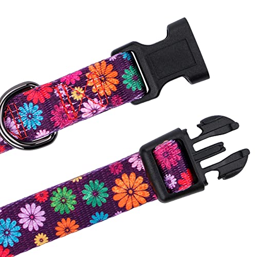 Rhea Rose Girl Dog Collars Fall Daisy Pattern, Colorful Flowers Print, Female Collar, Dark Purple, Large - Image 5