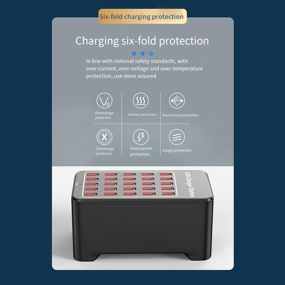 Caricabatterie USB A 25 Porte HUB 150W, Stazione di Ricarica Veloce Universale da Parete per Cellulare, Adattatore di Alimentazione A Spina Europea