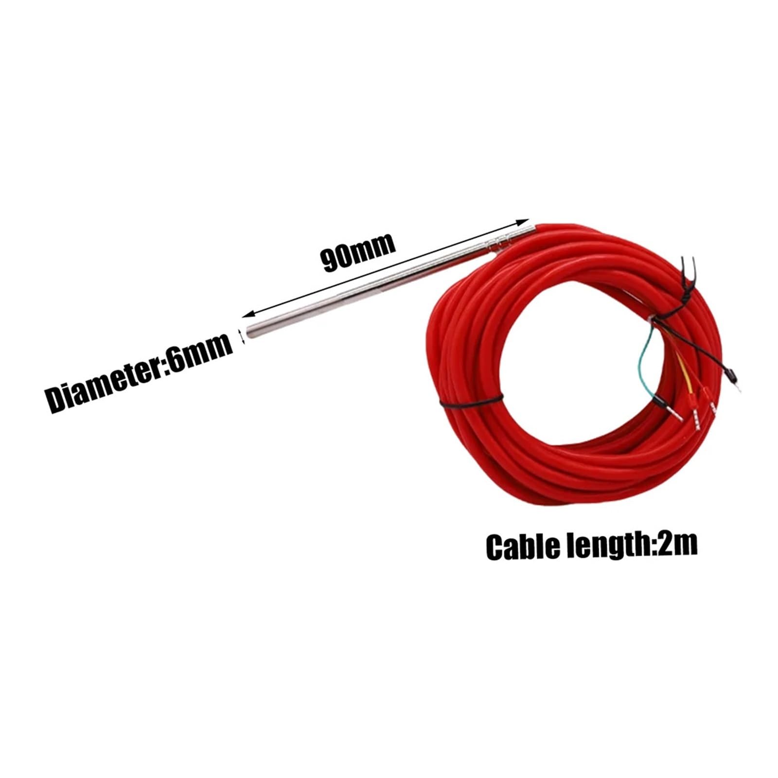 5 uds 4 cables tipo 6*90mm PT100 termopar sonda de temperatura impermeable Sensor alto con Cable silicona(With 5m cable)