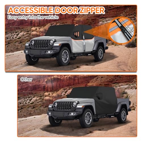Image of Cab Cover for Jeep Gladiator JT 2019-2026 - All Weather Waterproof Gladiator Half Car Cover,Outdoor Jeep Cab Cover Rain Covers for Sun Snow UV Protection with Door Zipper Windproof Straps