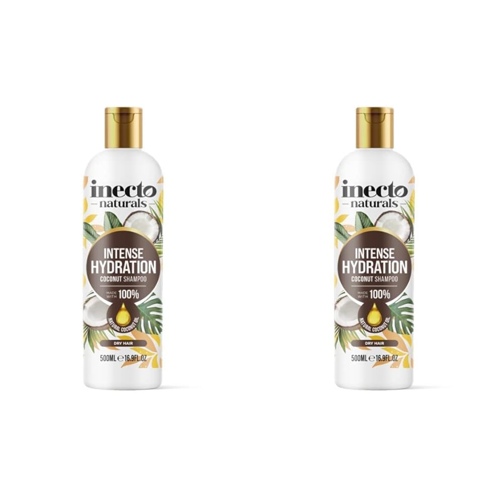 InectoNatural Coconut Shampoo 500ml, Super-Creamy Infused with Pure Organic Coconut Oil, Silky Smooth Relief, Hydrated Hair (Pack of 2)