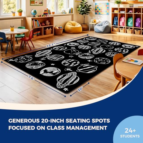 Image of Booooom Jackson Large Classroom Rug for 24 Students - Abstract Planet Black & White Space Theme Carpet, 7'6 inchx13'1 inch Fade-Resistant Nylon Seating Rug for Preschool, Kindergarten, Elementary