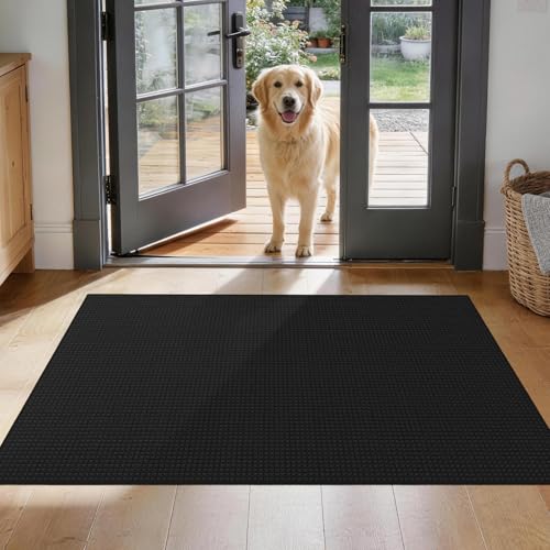 BYYVOO 3x4 Waffle Bathroom Rug: Super Absorbent Washable Bath Mat Black