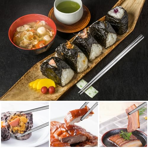 5 Paia Bacchette Cinesi Set, Bacchette 304 Acciaio Inox in Metallo, Chopsticks Sushi Giapponesi Riutilizzabili, Lavabili in Lavastoviglie, per Ristoranti e Famiglie - immagine 4