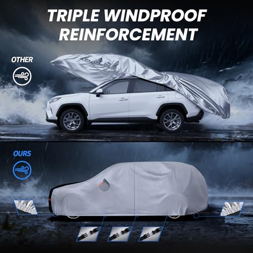 Image of SUV Cover 100% Waterproof All Weather, 10 Layers Outdoor Car Covers for Automobiles - Sun & Rain Protector. Custom Fit Highlander, Honda Pilot, GMC Acadia, Pathfinder, Atlas, etc. S3 (See Size Chart)