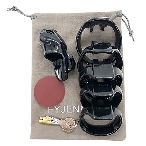 Image of HT-V4 Chastity Cage for Men | 5 Adjustable Wide Rings & 6 Colors | Beginner-Friendly | Adult Sex Toy with Sizing Guide (Black, Small)