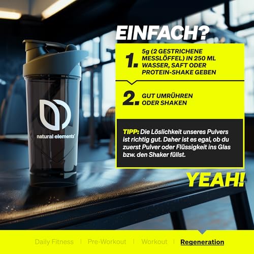 natural elements L-Glutamin Pulver – 500g – reines L-Glutamin – geschmacksneutral – vegan, hochdosiert, ohne Zusätze – in Deutschland entwickelt 5