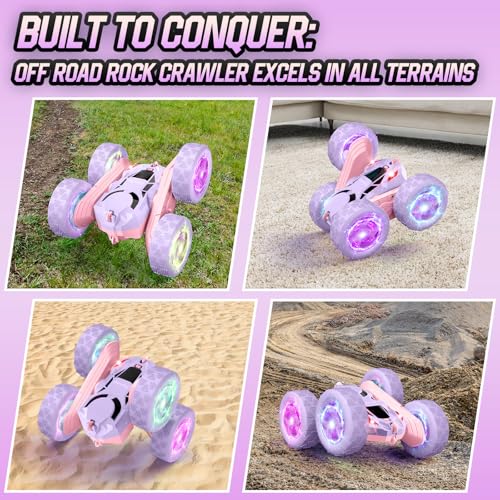 Image of Hamdol Remote Control Car, Double Sided 360Rotating 4WD RC Cars, with Sparkling LED Wheels, 2.4GHz Electric Race Stunt Toy Car, Rechargeable Toy Cars for Boys Girls Birthday Valentines Gift